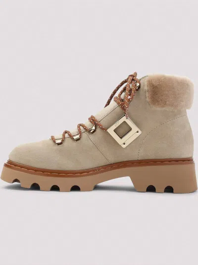 Roger Vivier Viv Rangers Truck Booties In Suede Beige In Brown