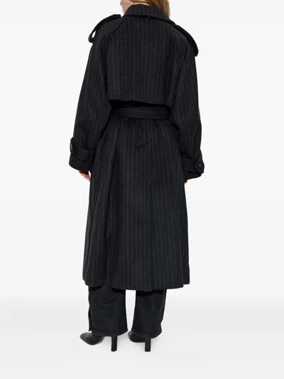 Sportmax Pinstripe-pattern Belted Coat In Black