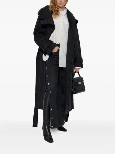 Sportmax Pinstripe-pattern Belted Coat In Black