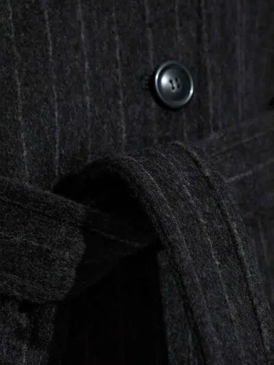 Sportmax Pinstripe-pattern Belted Coat In Black