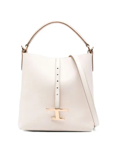 Tod's Mini T Timeless Leather Bucket Bag In Neutral