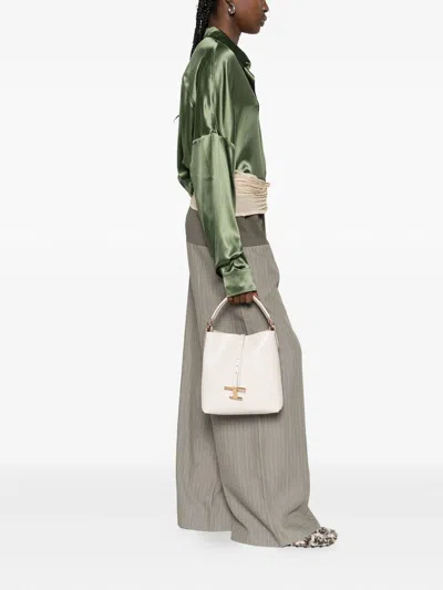Tod's Mini T Timeless Leather Bucket Bag In Neutral