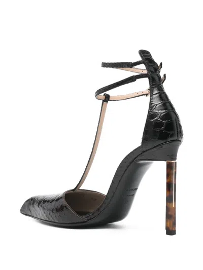 Tom Ford Leather Decollete With Python Effect In Black