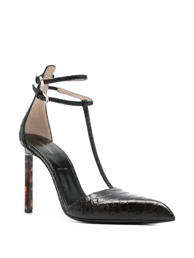 Tom Ford Leather Decollete With Python Effect In Black