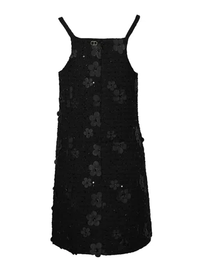 Twinset Boucl Short Dress With Embroidery In Black