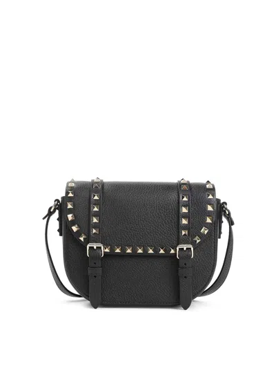 Valentino Rockstud Small Messenger Shoulder Bag In Black
