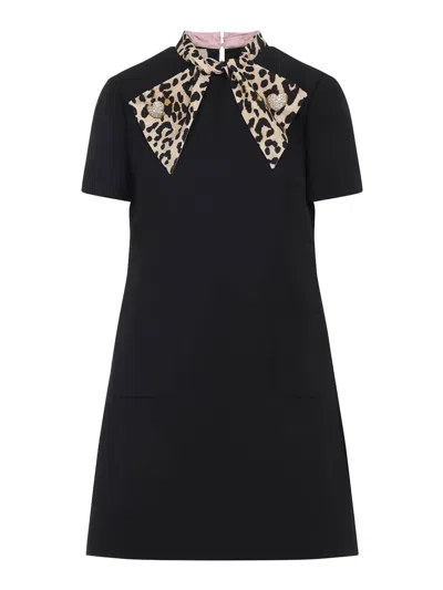Valentino Black Crepe Couture Dress With Animal-print Bow