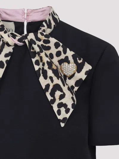 Valentino Black Crepe Couture Dress With Animal-print Bow