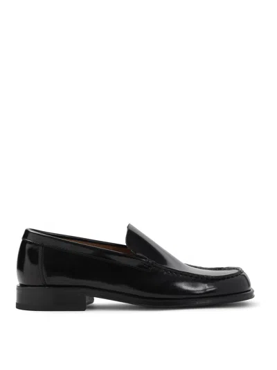 Lemaire Polished Black Calf Leather Loafers With Tonal Stitching In Black