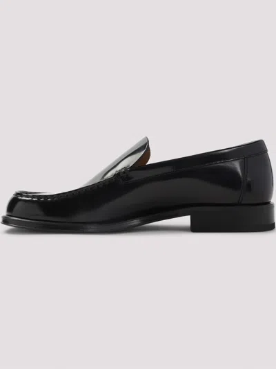 Lemaire Polished Black Calf Leather Loafers With Tonal Stitching In Black