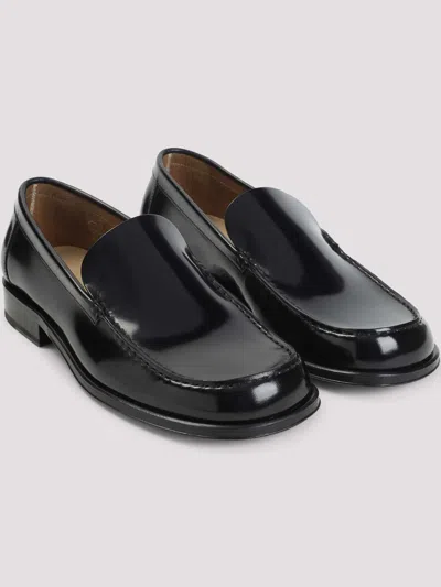 Lemaire Polished Black Calf Leather Loafers With Tonal Stitching In Black