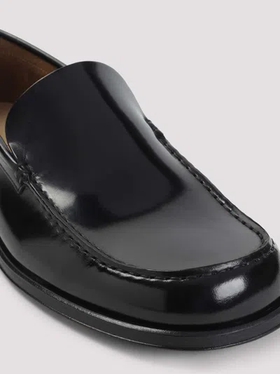 Lemaire Polished Black Calf Leather Loafers With Tonal Stitching In Black