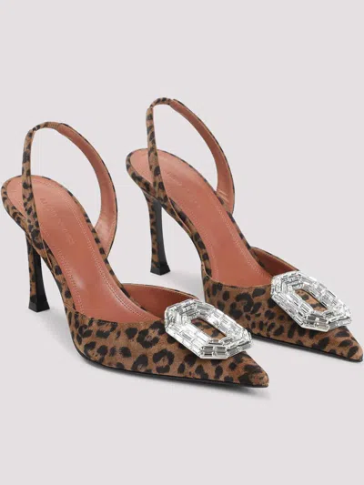 Amina Muaddi Pointed-toe Slingback Heels With Crystal Embellishment In Multi