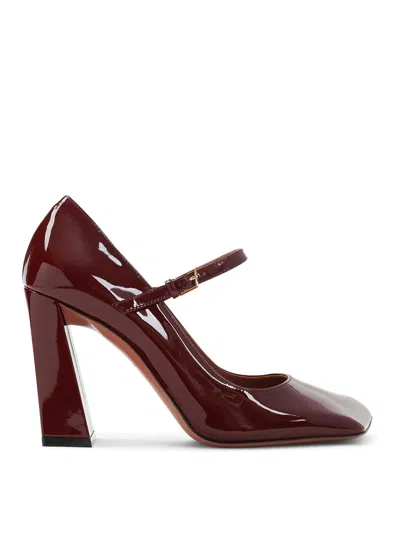 Amina Muaddi Wine Red Patent Leather Charlotte Mary Jane 45 Pumps In Burgundy