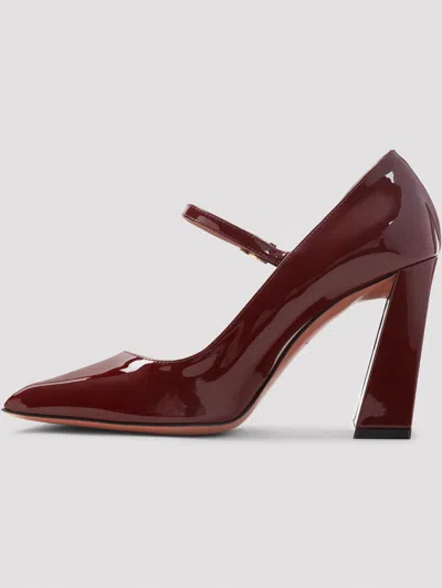 Amina Muaddi Wine Red Patent Leather Charlotte Mary Jane 45 Pumps In Burgundy
