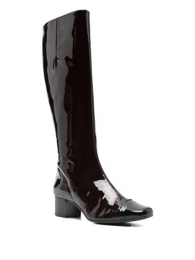 Carel Paris Leather Tall Boots Block Heel In Brown
