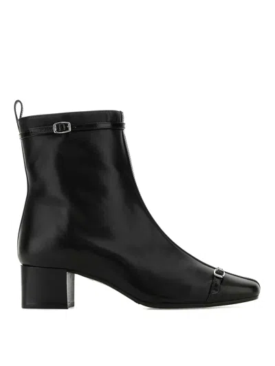 Carel Paris 50mm Buckle-strap Leather Ankle Boots In Black