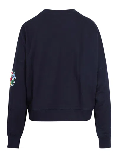Essentiel Antwerp Green Sweatshirt With Floral Embroidery In Blue
