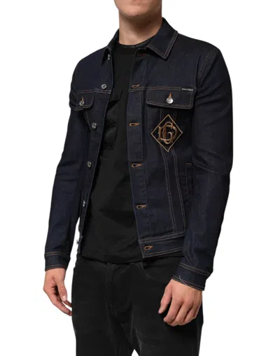 Pre-owned Dolce & Gabbana Indigo Blue Denim Slim Fit Logo Patch Men's Jacket ()