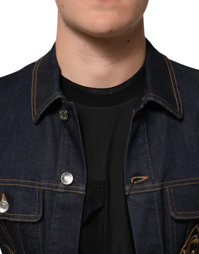 Pre-owned Dolce & Gabbana Indigo Blue Denim Slim Fit Logo Patch Men's Jacket ()
