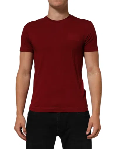 Pre-owned Dolce & Gabbana Maroon Cotton Crew Neck Short Sleeves Men's T-shirt () In Burgundy