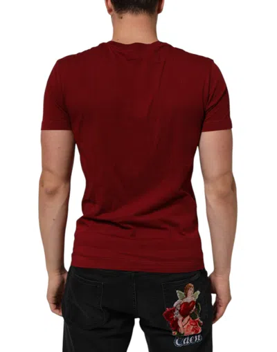 Pre-owned Dolce & Gabbana Maroon Cotton Crew Neck Short Sleeves Men's T-shirt () In Burgundy