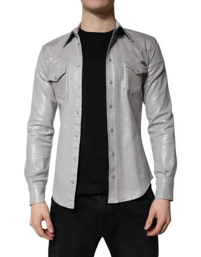 Pre-owned Dolce & Gabbana Metallic Gray Cotton Button Down Men's Shirt ()