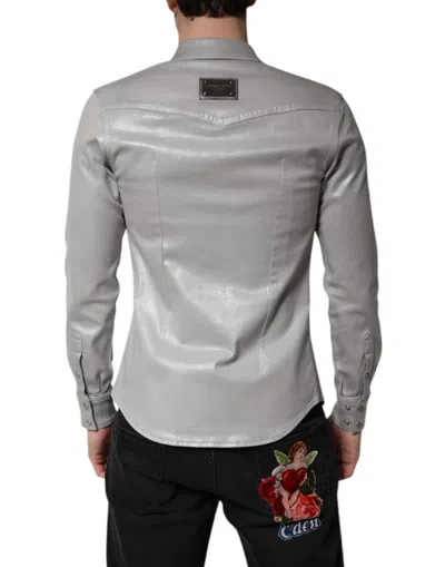 Pre-owned Dolce & Gabbana Metallic Gray Cotton Button Down Men's Shirt ()