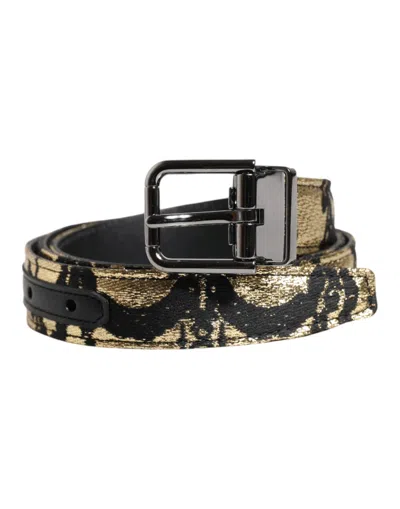 Dolce & Gabbana Multicolor Jacquard Leather Metal Buckle Belt In Black