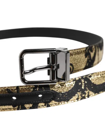 Dolce & Gabbana Multicolor Jacquard Leather Metal Buckle Belt In Black