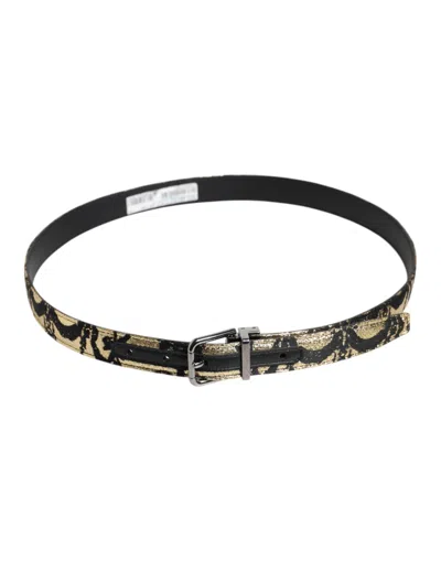 Dolce & Gabbana Multicolor Jacquard Leather Metal Buckle Belt In Black