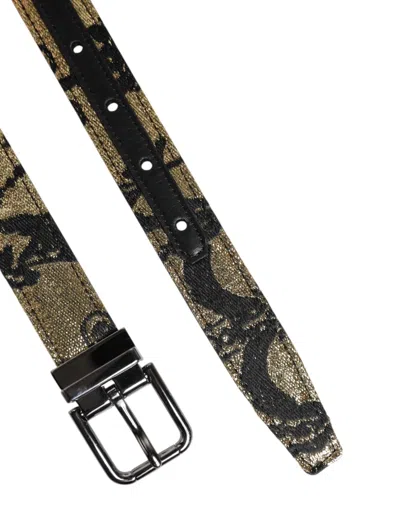 Dolce & Gabbana Multicolor Jacquard Leather Metal Buckle Belt In Black
