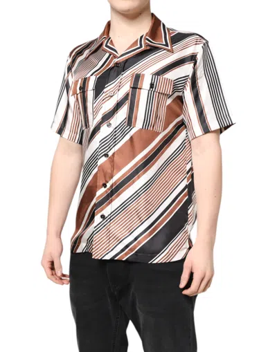 Pre-owned Dolce & Gabbana Multicolor Striped Silk Short Sleeves Men's Shirt ()