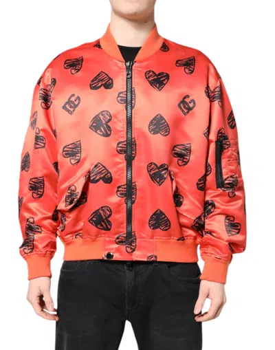 Pre-owned Dolce & Gabbana Orange Dg Heart Full Zip Men Bomber Men's Jacket ()