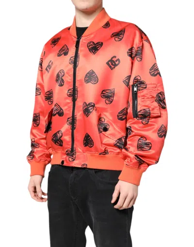 Pre-owned Dolce & Gabbana Orange Dg Heart Full Zip Men Bomber Men's Jacket ()