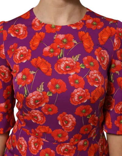 Pre-owned Dolce & Gabbana Purple Silk Floral Print Midi Sheath Women's Dress ()