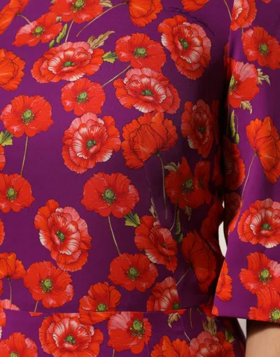 Pre-owned Dolce & Gabbana Purple Silk Floral Print Midi Sheath Women's Dress ()