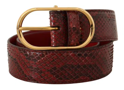 Dolce & Gabbana Red Exotic Leather Gold Oval Buckle Belt In Red