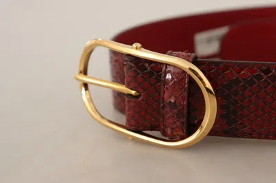 Dolce & Gabbana Red Exotic Leather Gold Oval Buckle Belt In Red
