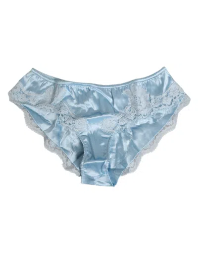 Dolce & Gabbana Sky Blue Silk Satin Lace Panty Brief Women's Underwear In Blue