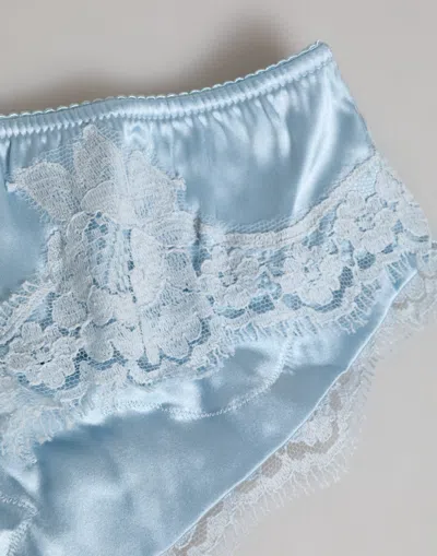 Dolce & Gabbana Sky Blue Silk Satin Lace Panty Brief Women's Underwear In Blue