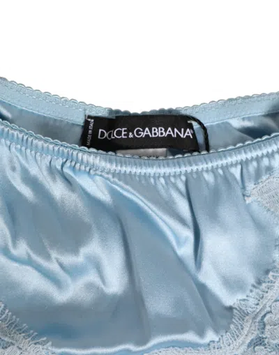 Dolce & Gabbana Sky Blue Silk Satin Lace Panty Brief Women's Underwear In Blue