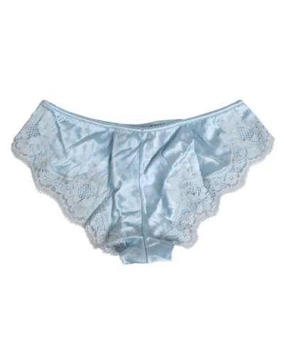 Dolce & Gabbana Sky Blue Silk Satin Lace Panty Brief Women's Underwear In Blue