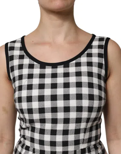 Dolce & Gabbana White Black Checkered Sleeveless Sheath Dress In Gray
