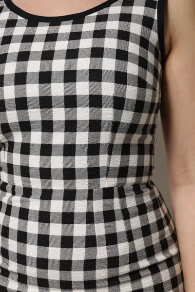 Dolce & Gabbana White Black Checkered Sleeveless Sheath Dress In Gray