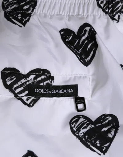 Dolce & Gabbana White Black Heart Print Men Boxer Short Swimwear In Blue