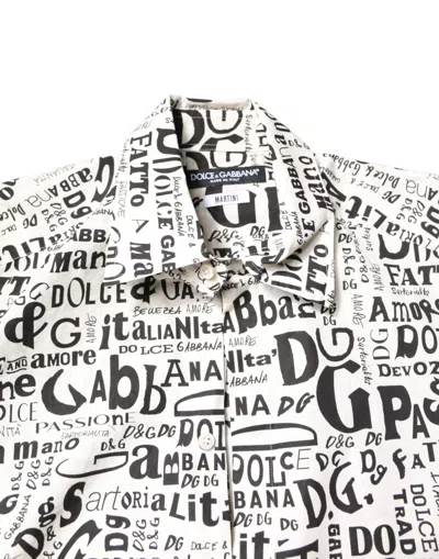 Pre-owned Dolce & Gabbana White Black Logo Martini Men Casual Men's Shirt () In Multi