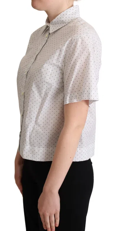 Dolce & Gabbana White Black Polka Dots Collar Blouse Women's Shirt In Metallic