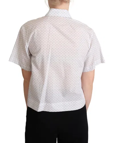 Dolce & Gabbana White Black Polka Dots Collar Blouse Women's Shirt In Metallic