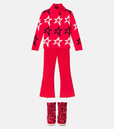 Perfect Moment Intarsia Wool Turtleneck Sweater In Red